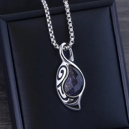 New Retro Silver Necklace for Men Natural Tiger Eye Stone Punk Style Unique Design Men's Long Chain Pendant Party Christmas Gift