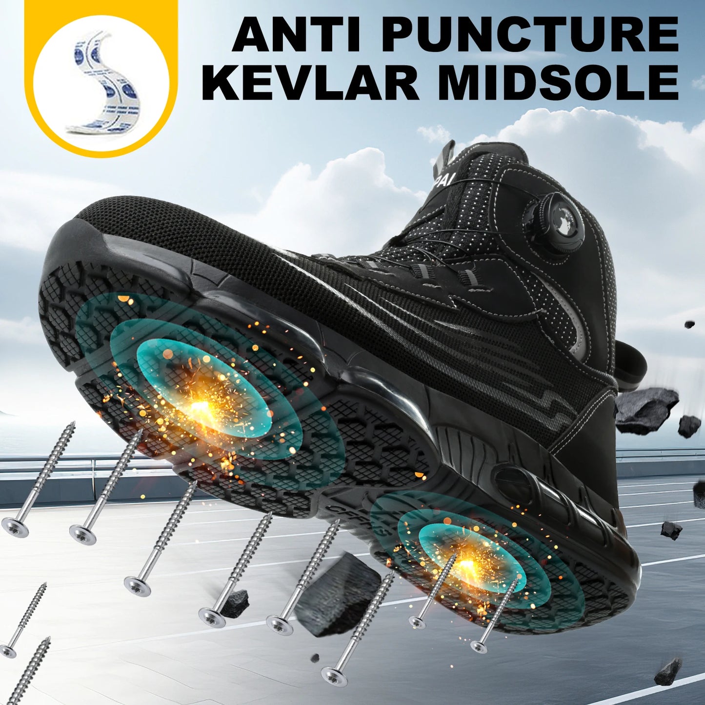 Men's high top lace-free comfortable soft sole anti-smash and puncture resistant work shoes - AMULET RING STORE