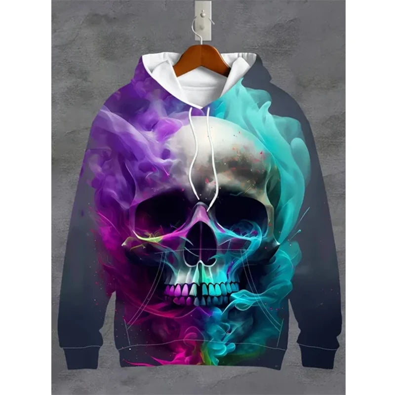 Vintage Men's Sweatshirt 3D Skull Graphic Printed Casual Hoodie