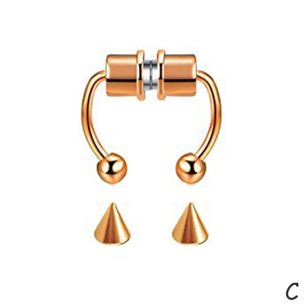 Fake Nose Piercing Septum Hoop Nose Clip HipHoop Rock Steel Magnet Nose Punk Body Jewelry For Unisex High-end - AMULET RING STORE