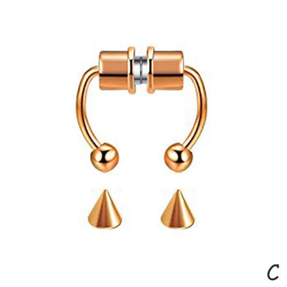 Fake Nose Piercing Septum Hoop Nose Clip HipHoop Rock Steel Magnet Nose Punk Body Jewelry For Unisex High-end - AMULET RING STORE