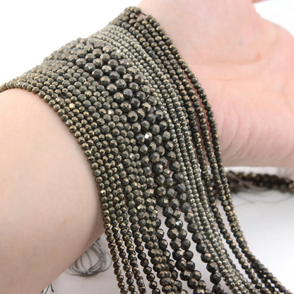 Natural Pyrite Faceted Round / Rondell Beads 2mm,3mm,4mm,1x2mm,2x3mm，for Jewelry Making Bracelet Necklace Beads DIY Wholesale - AMULET RING STORE