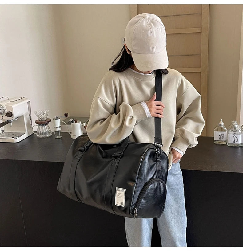 PU Travel Duffel Bag Waterproof Luggage Handbag with Shoes Pocket Weekender Overnight Daypack Dry Wet Sports Shoulder Tote Pack