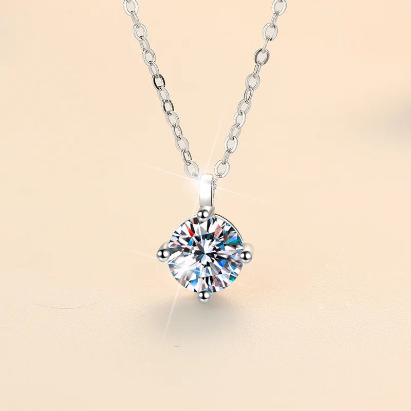 New 2ct Moissanite 925 Sterling Silver Necklace Pendant Chain Fine Jewelry for Woman Wedding Sparkling Classic Party Fashion