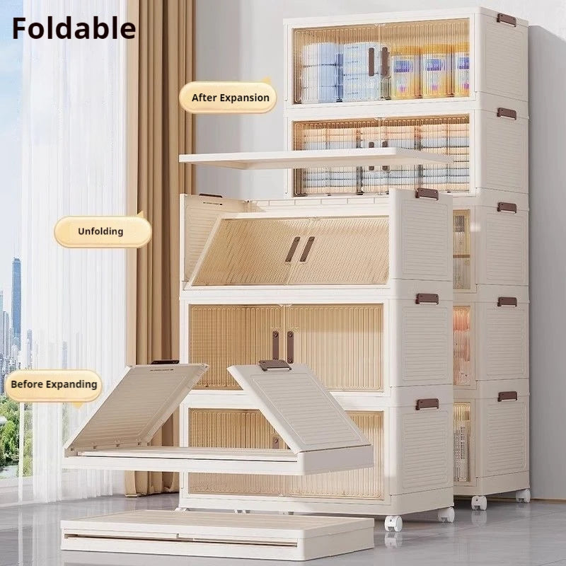 2025 Folding Living Room Cabinet Multifunction Closet Organizer With Wheel Stackable Sundries Large Capacity Storage Box Shelf - AMULET RING STORE