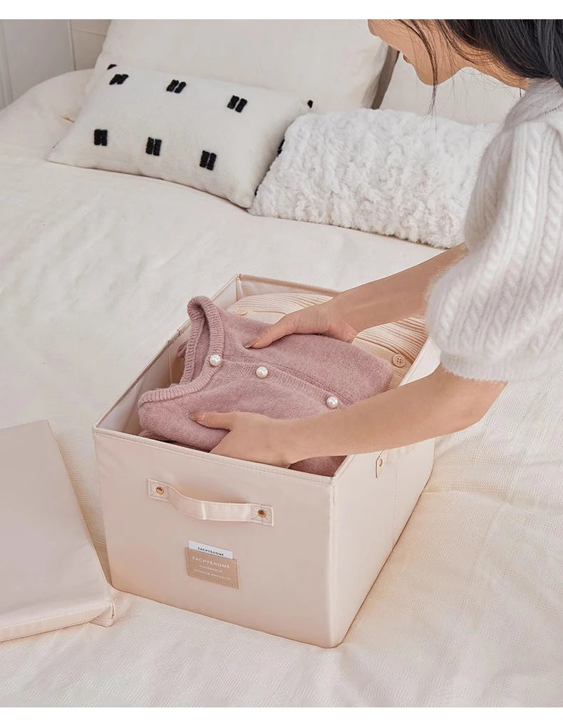 Fabric Foldable Storage Box With Lid Organizer For Clothes Large Capacity Quilt Blanket Toy Storage Closet Wardrobe Organizer - AMULET RING STORE