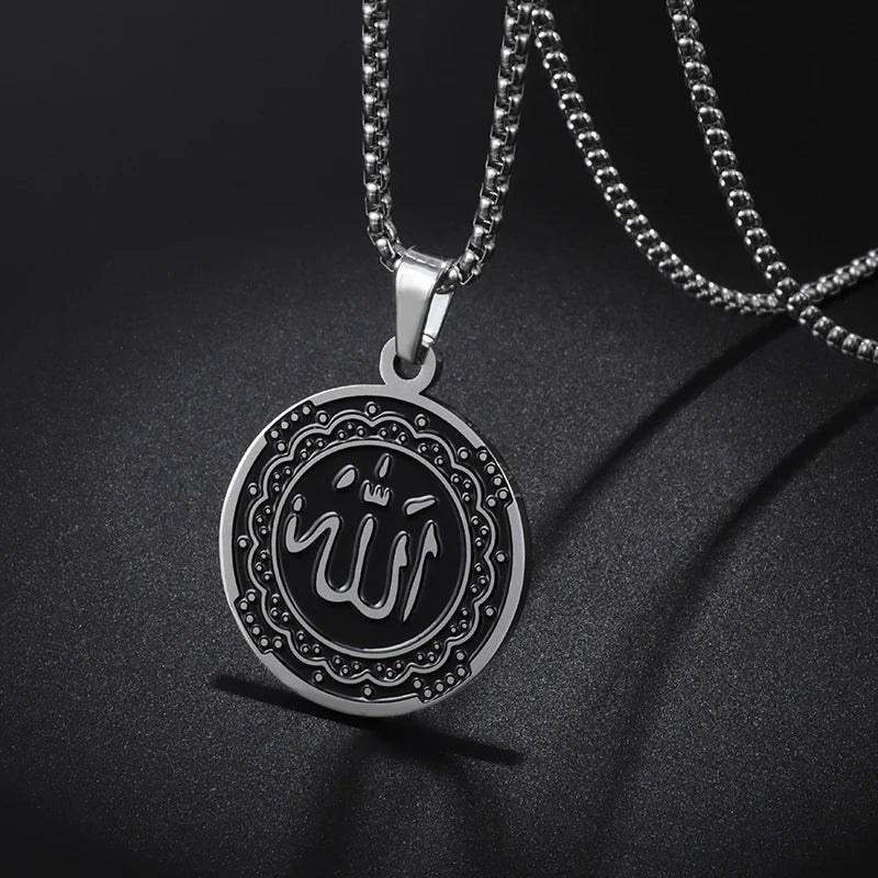 Allah Necklace for Men Stainless Steel Gold Color Round Pendant Necklace AMULET RING STORE