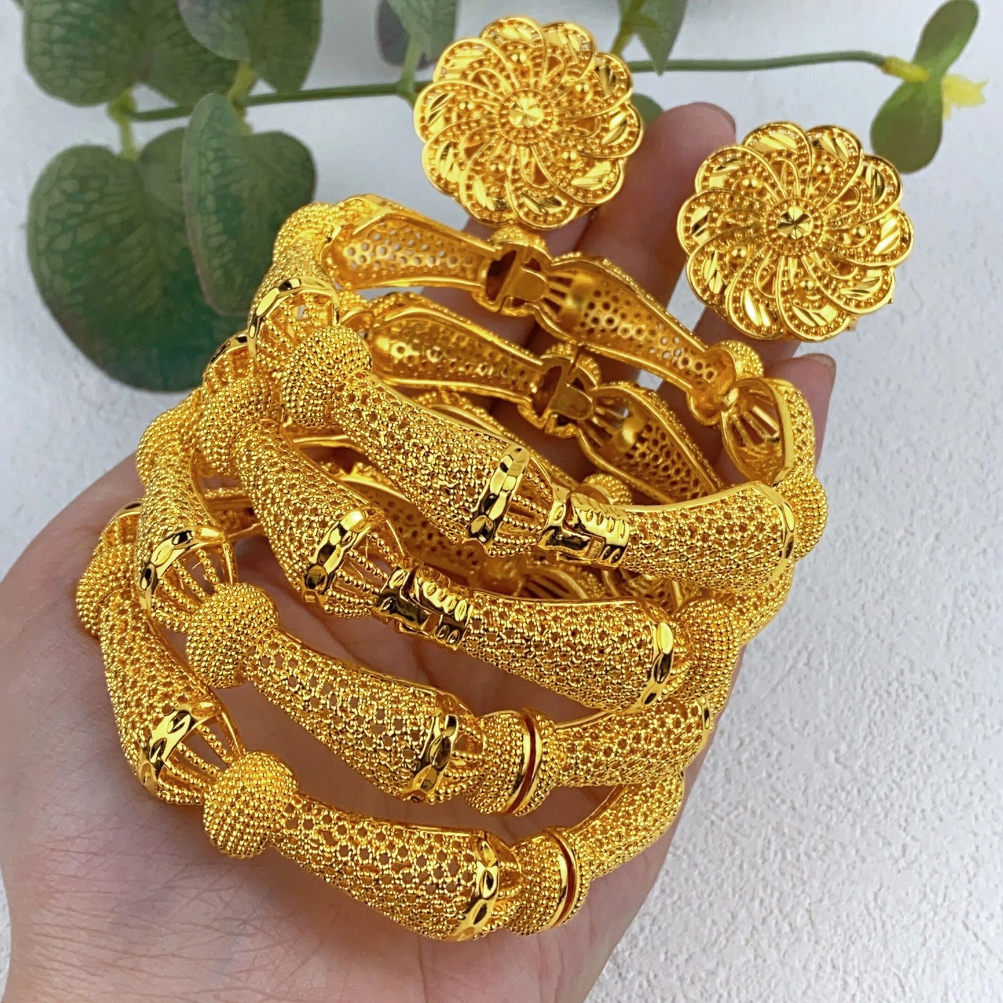 ANIID Women Charm Bracelet Bangle 24K Gold Color Jewelry Dubai Flower Bangle Brand African Designer Ethiopian Hawaiian Jewelry - AMULET RING STORE