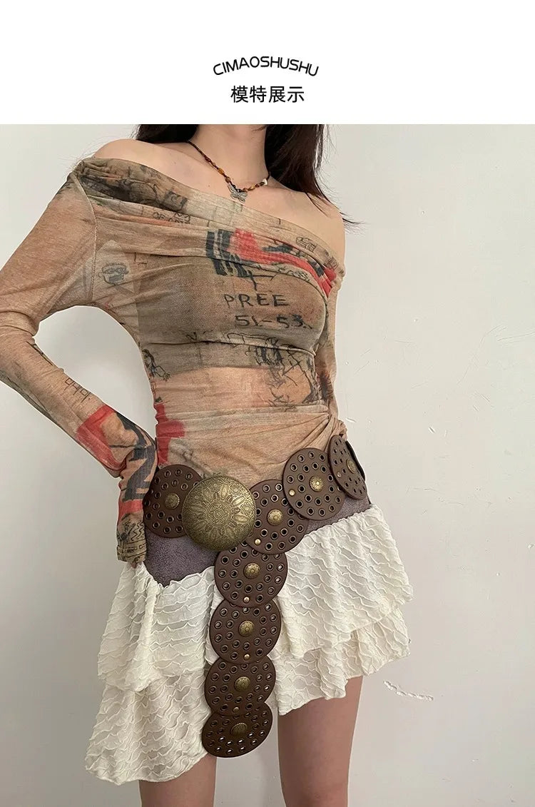 Spice Girl Y2K Harajuku Style Vintage Rivet Patchwork Design Wide Belts For Women High Street Faux Leather Waistband cinturones - AMULET RING STORE