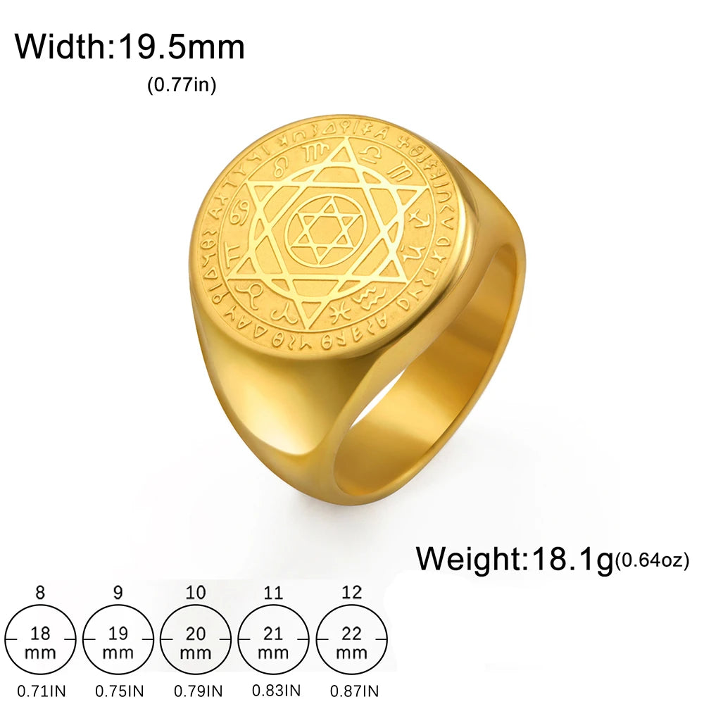 Dawapara Talisman Seal Solomon Ring Hexagram 12 Constellation Kabbalah Prosperity Good Health Amulet Stainless Steel Jewelry - AMULET RING STORE