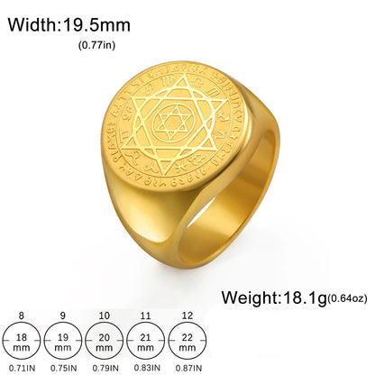 Dawapara Talisman Seal Solomon Ring Hexagram 12 Constellation Kabbalah Prosperity Good Health Amulet Stainless Steel Jewelry - AMULET RING STORE