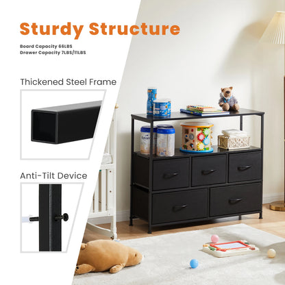 JHK Shoe Cabinet Dresser With 5 Fabric Drawers Toy Storage TV Stand Multilayer Shoe Rack Space Saving Cabinet Of Home Furniture