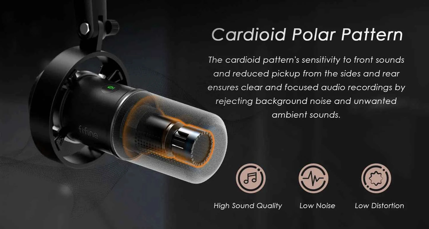 FIFINE Dynamic USB/XLR Microphone with Gain Knob/Touch-mute/Headphone Jack,Recording Mic for PC Sound Card Streaming-K688W White