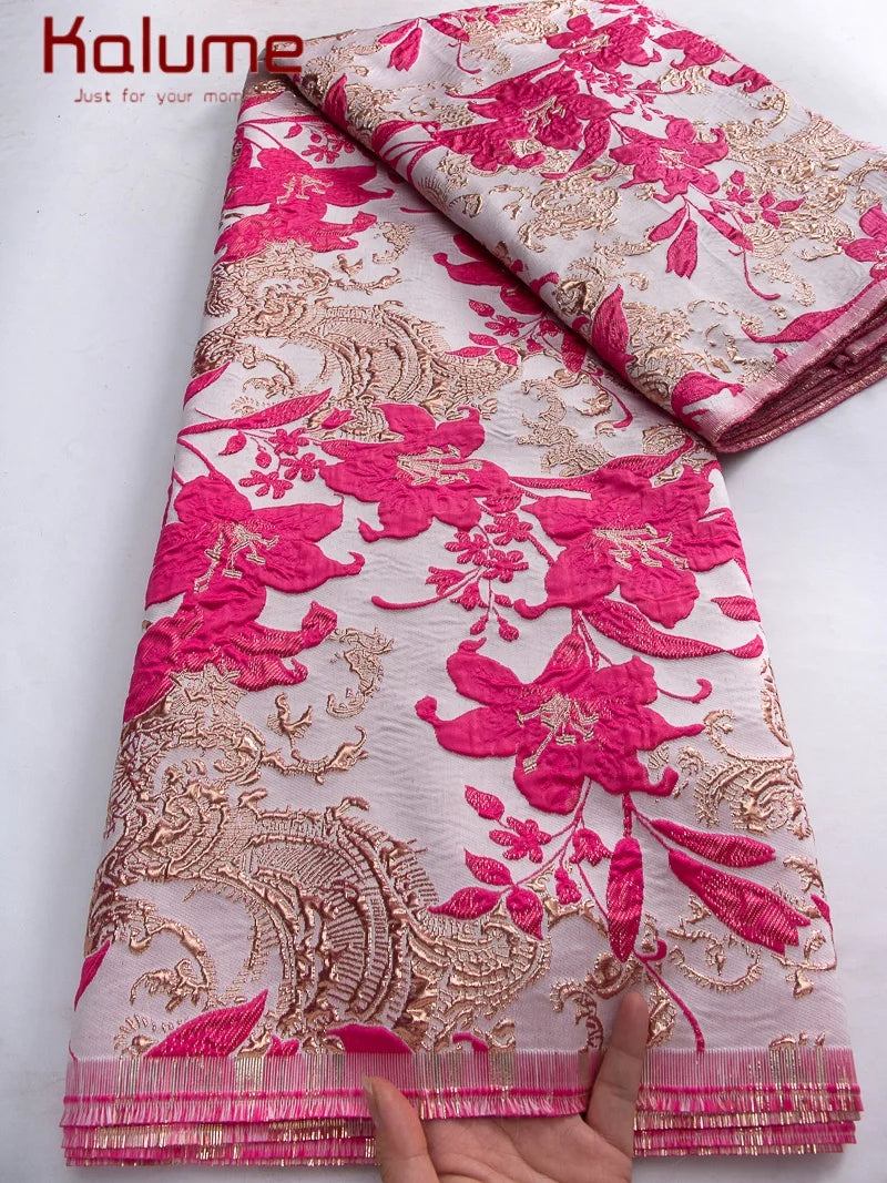 Kalume 2025 African Gilding Jacquard Lace Fabric High Quality Brocade Lace Fabric Ship From U.S. For Sewing Party Dress F4329