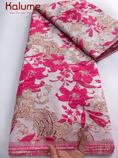 Kalume 2025 African Gilding Jacquard Lace Fabric High Quality Brocade Lace Fabric Ship From U.S. For Sewing Party Dress F4329