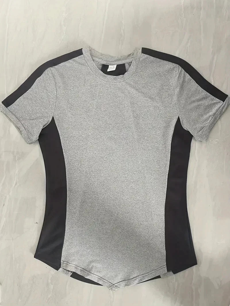 2025 Male Fitness T-shirt Summer Men's Athleisure Workout short sleeve T-shirt Compress quick-dry Men T-shirt Gym Sports Tops - AMULET RING STORE