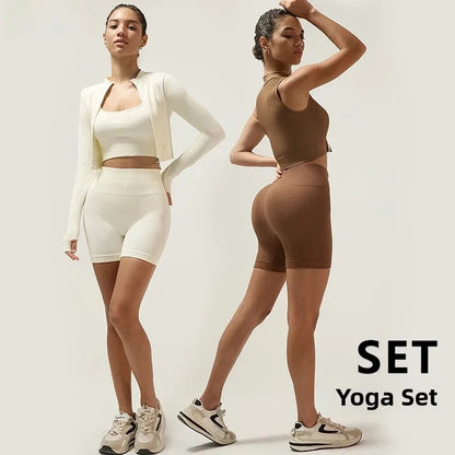 Fitn Yoga Clothes Set High Collar Zipper Bal ort Sve Long Sve orts Women's Sportswear Tee-quarter Length ...