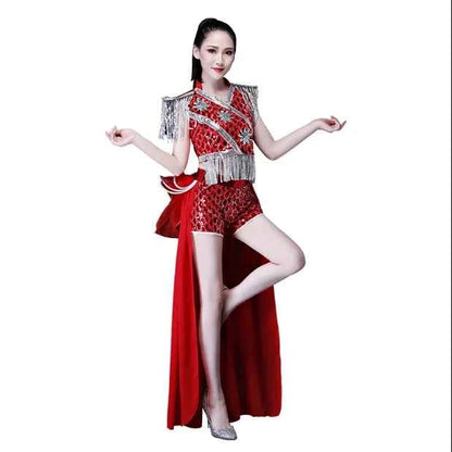 Modern Dance Clothing Women's Jazz Dance Performance Outfit Sparkling Tassel Tailcoat Nightclub ow Costume Adult New Sle