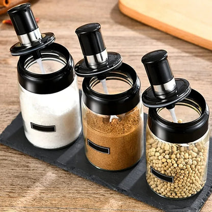 1/5PCS Glass Spice Jar Seasoning Bottle Pepper Shaker Salt Jars Barbecue Condiment Bottle with Quantitative Spoon Kitchen Gadget