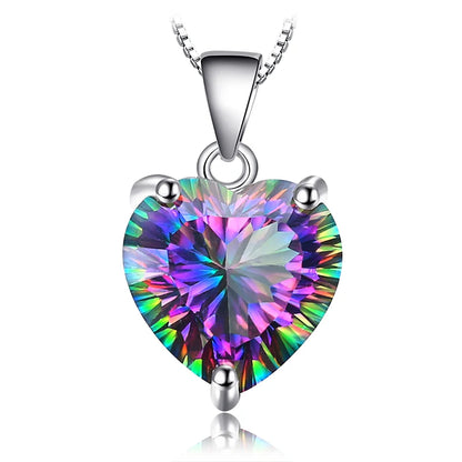 JewelryPalace Natual Multiple Cut Rainbow Fire Mystic Quartz Solid 925 Sterling Silver Pendant Necklace for Women No Chain