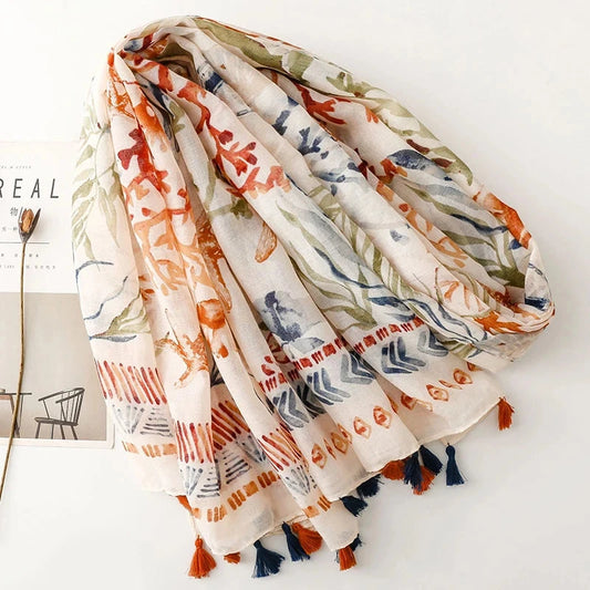 Retro Bohemian Styles Women Scarf Summer Beach Shawl Cotton Linen Feeling Tassel Pashmina Muslim Hijab Wrap Lady Viscose Scarf