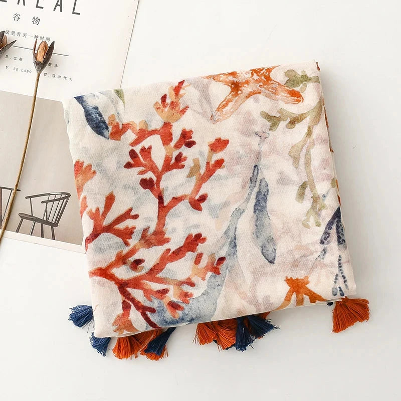 Retro Bohemian Styles Women Scarf Summer Beach Shawl Cotton Linen Feeling Tassel Pashmina Muslim Hijab Wrap Lady Viscose Scarf