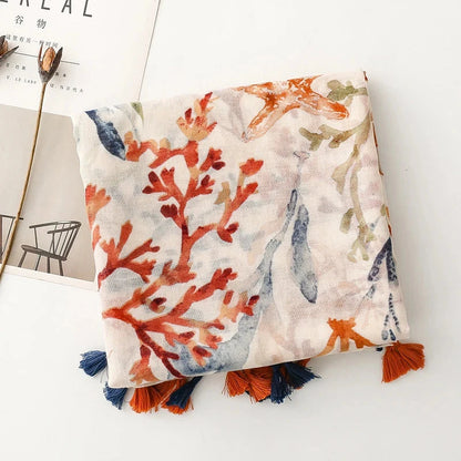 Retro Bohemian Styles Women Scarf Summer Beach Shawl Cotton Linen Feeling Tassel Pashmina Muslim Hijab Wrap Lady Viscose Scarf