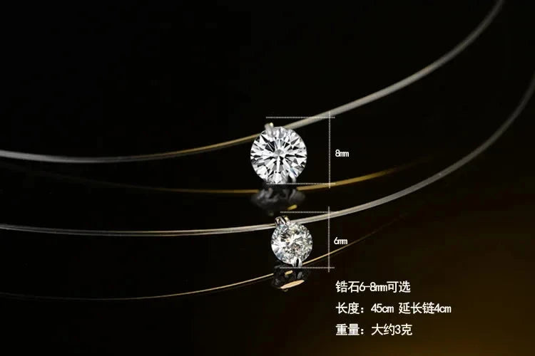 S925 Sterling Silver Transparent Fishing Line Women's Necklace Invisible Chain Diamond Zircon Clavicle Chain Mermaid Tears Penda - AMULET RING STORE