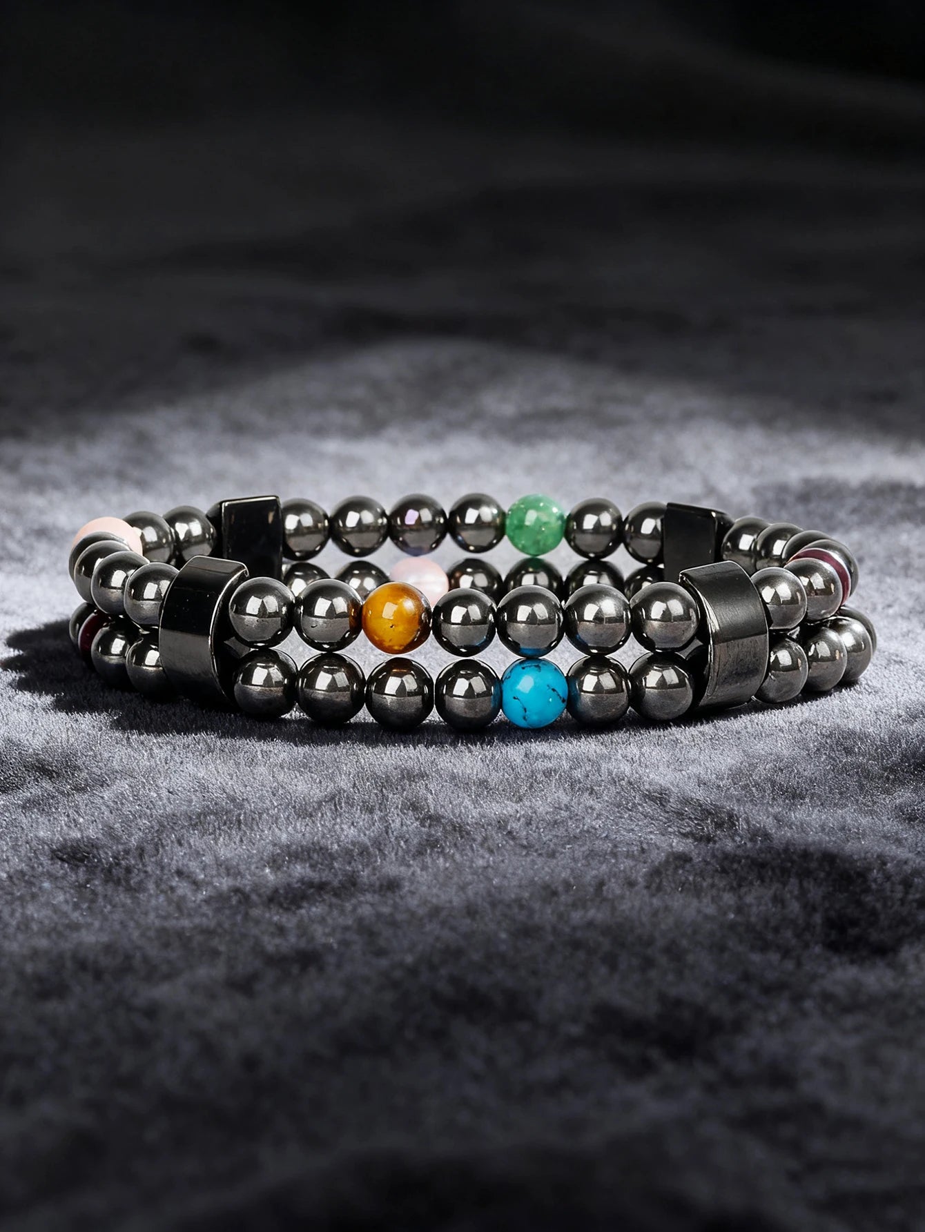 Hematite & Red Tiger's Eye Bracelet Men Natural Stone Cylinder Bead for Energy Protection Reiki Charm Courage Jewelry Women Gift