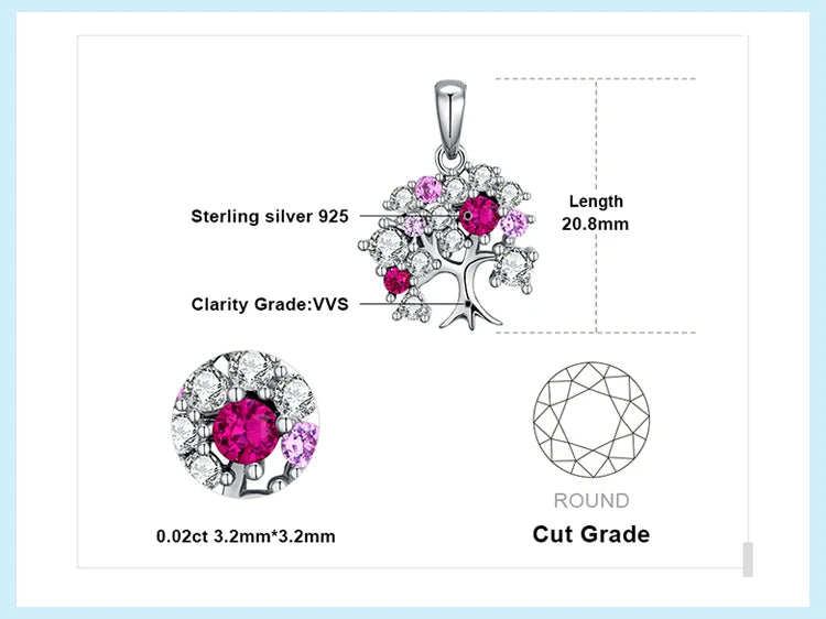 JewelryPalace Life Tree Created Ruby 925 Sterling Silver Pendant Necklace for Women Statement Gemstone Jewelry Choker No Chain
