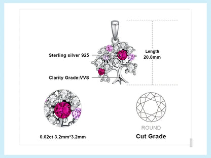 JewelryPalace Life Tree Created Ruby 925 Sterling Silver Pendant Necklace for Women Statement Gemstone Jewelry Choker No Chain