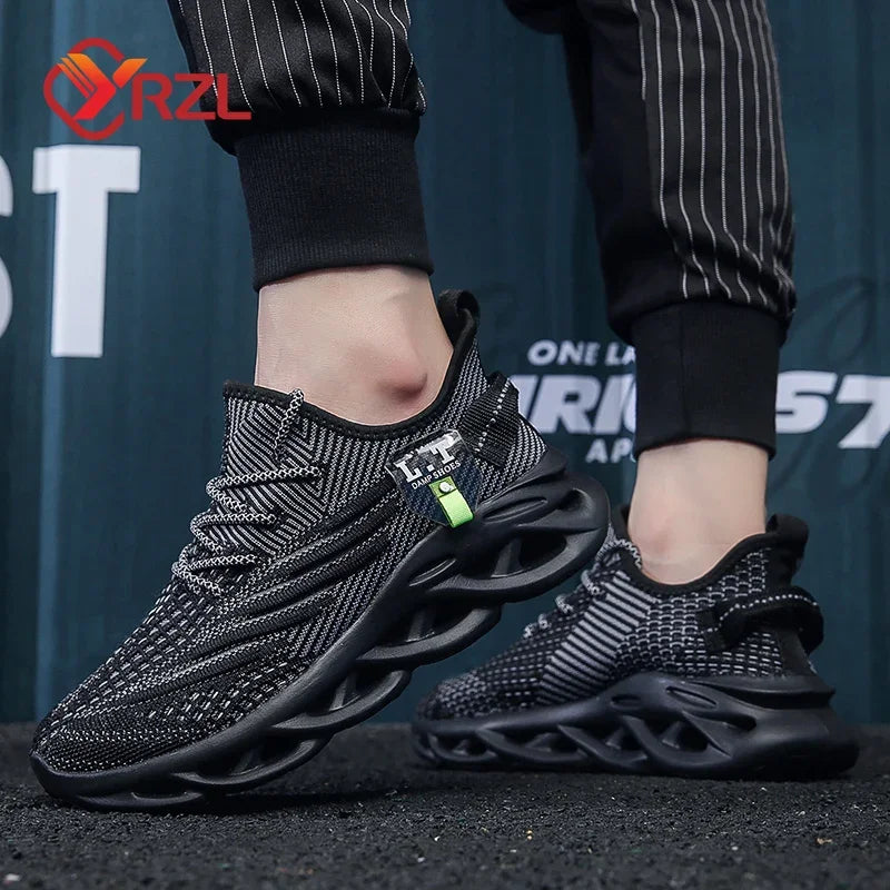 YRZL Men Sports Running Black Jogging Shoes Casual Sneakers Outdoor Breathable Mesh Women Light Shock-absorption Black Tennis - AMULET RING STORE