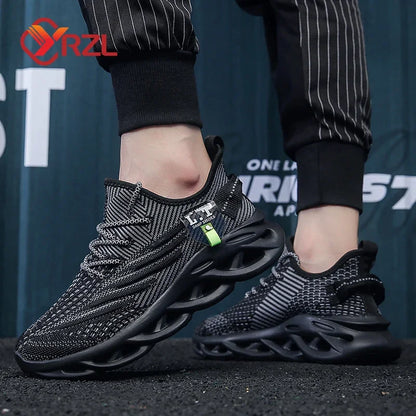 YRZL Men Sports Running Black Jogging Shoes Casual Sneakers Outdoor Breathable Mesh Women Light Shock-absorption Black Tennis - AMULET RING STORE