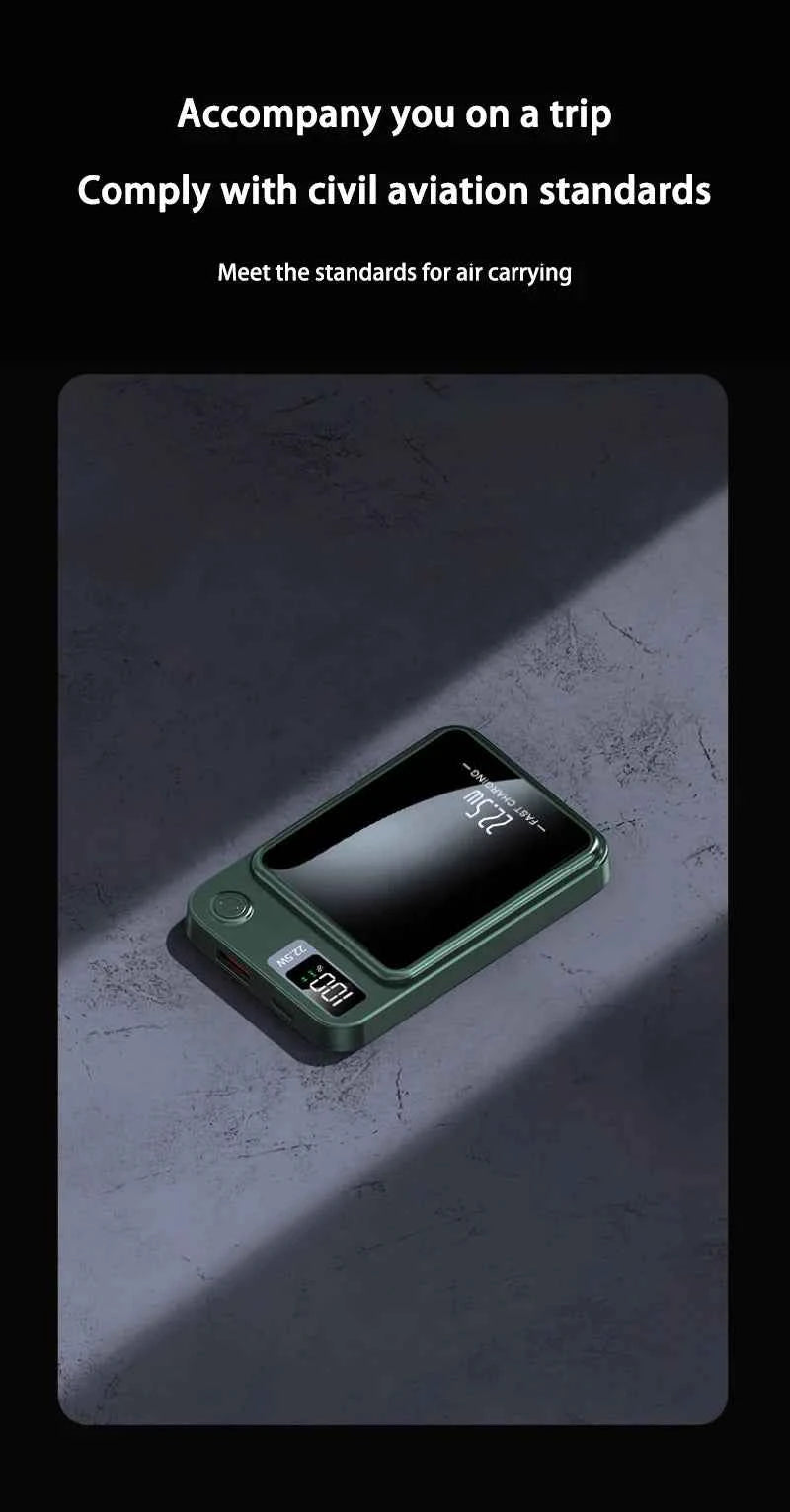 30000mAh Magnetic Power Bank 22.5W Fast Charging Portable External Battery Ultra Thin Safe Wireless  For iPhone Huawei Samsung