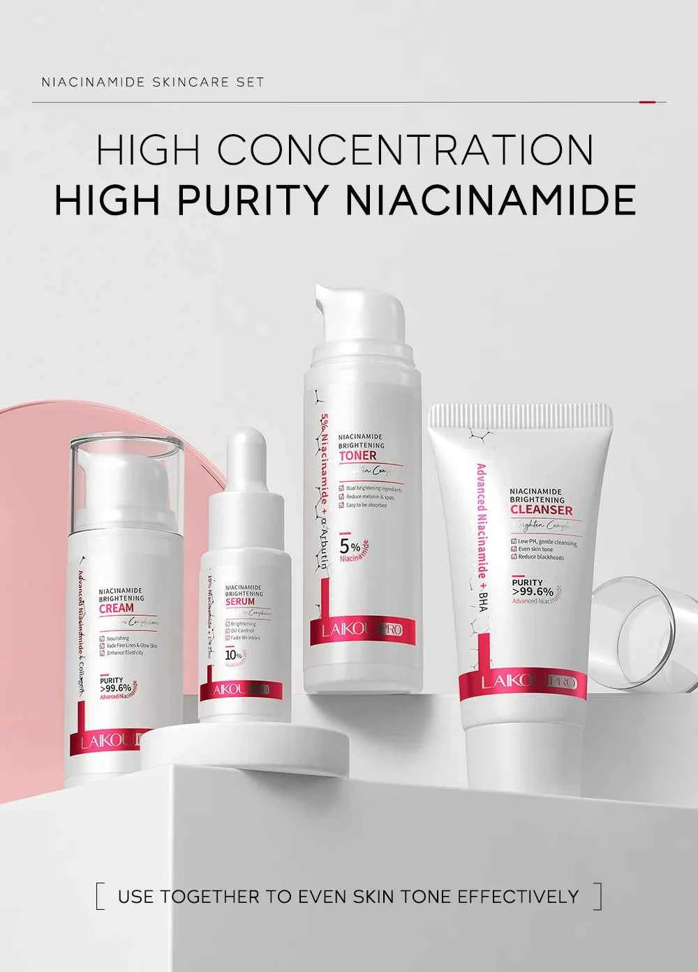 Niacinamide Skin Care Set Oil Control Anti-Wrinkle Aging Fine Lines Serum Whitening cream Repair Face Nourish Toner 4 Set box
