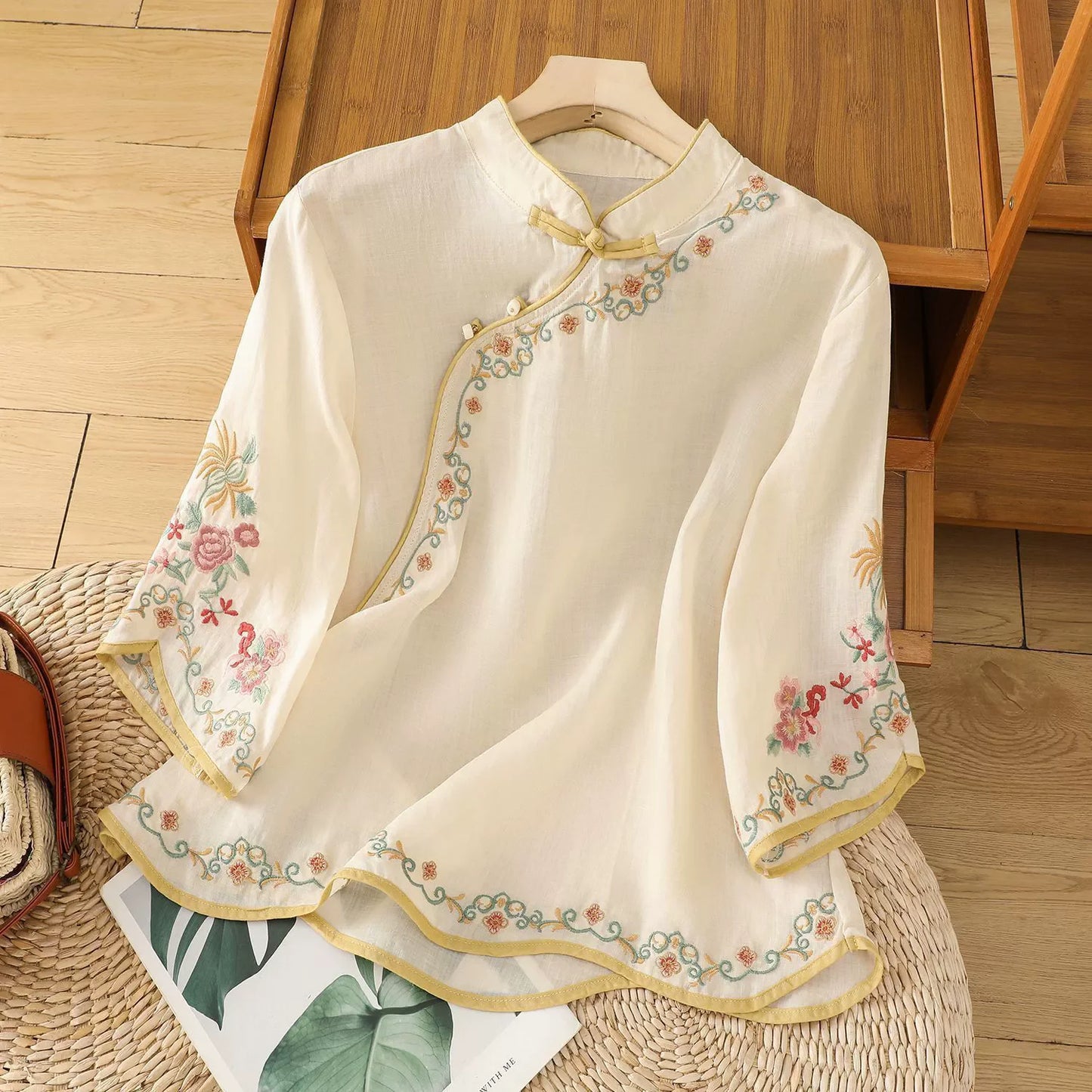 Casual Loose Blouse Shirt Women Clothes Summer Cotton Linen Ladies Tops Tee Blusas Vintage Embroidery Woman Shirt Camiseta Mujer