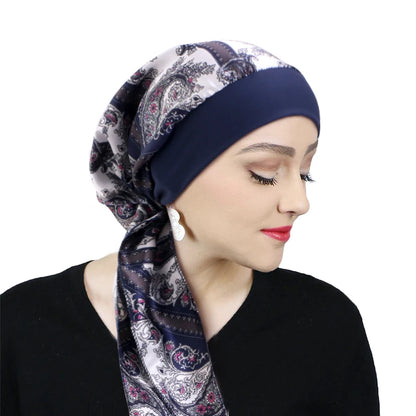 Printed Pre-tie Headscarf Women Elastic Muslim Female Turban Cancer Chemo Hat Hair Loss Cover Head Wrap Headwear Stretch Bandana - AMULET RING STORE
