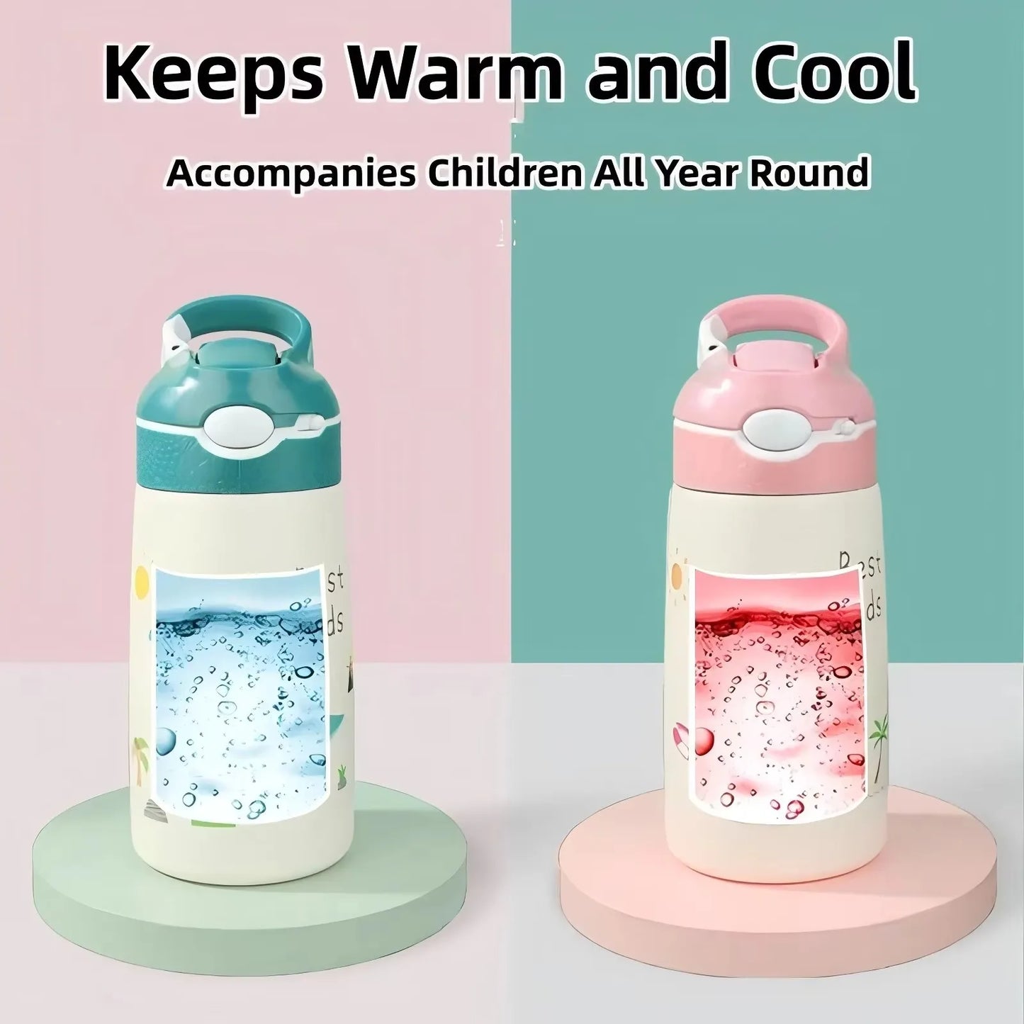 400ML Kids Water Bottle Cartoon Animal Thermos Mug Baby Duck Billed Straw 316 Stainless Steel Vacuum Flasks Thermos Bottle - AMULET RING STORE