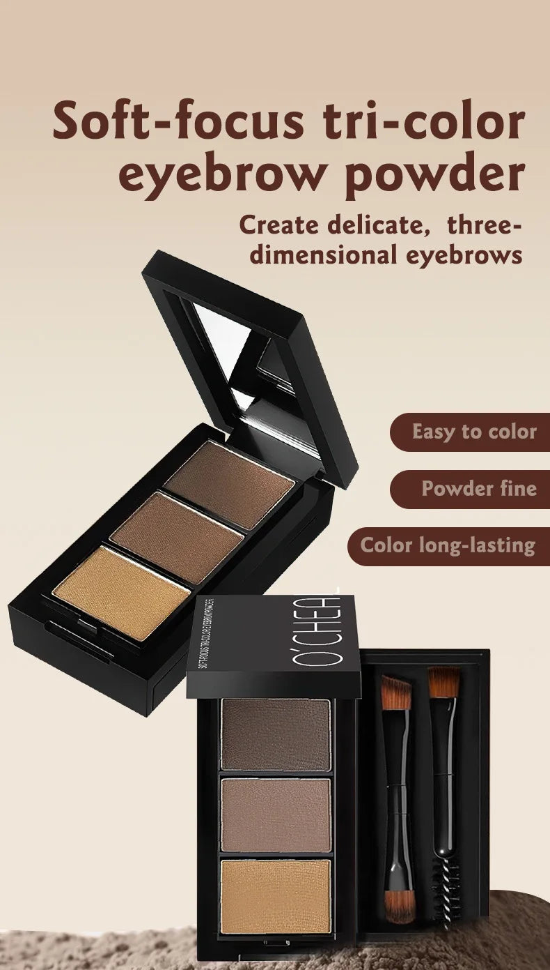 3 in 1 Three Color Eyebrow Powder Waterproof Sweat Proof Non Fading Suitable for Nose Shadow Highlights Cosmetics Women Makeup - AMULET RING STORE