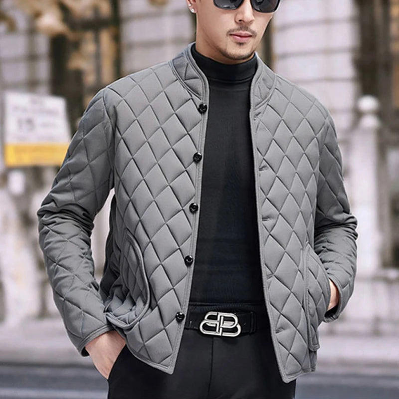 Mens Winter Jacket Windproof Thickened Padded Jacket Casual Diamond Warm Fleece Lined Coat Middle-Aged Dad's Solid Outdoor Wear