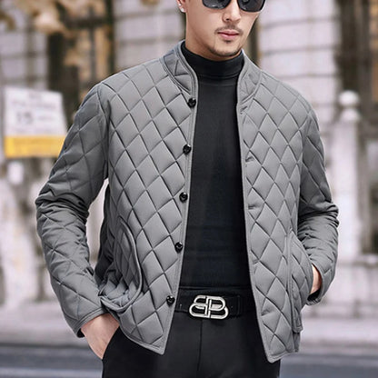Mens Winter Jacket Windproof Thickened Padded Jacket Casual Diamond Warm Fleece Lined Coat Middle-Aged Dad's Solid Outdoor Wear