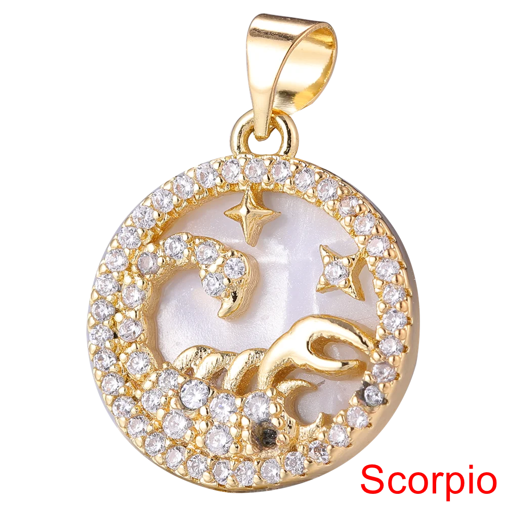 Juya DIY Imitation Pearl Shell 18K Gold Plated 12 Zodiac Charms For Handmade Fashion Birthstone Season Pendants Jewelry Making