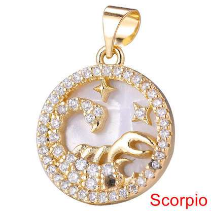 Juya DIY Imitation Pearl Shell 18K Gold Plated 12 Zodiac Charms For Handmade Fashion Birthstone Season Pendants Jewelry Making