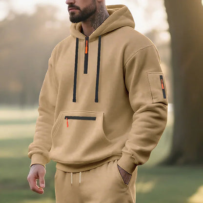 Men's Hooded Fleece Pullover Sporty Casual Jacket European American Style Autumn Winter Warm Comfortable Men's Outerwear