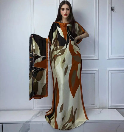 WINYI African Muslim Lady Summer Boho fashion Printed Kaftan holiday Dress loose Streetwear Abaya with belt beach dress