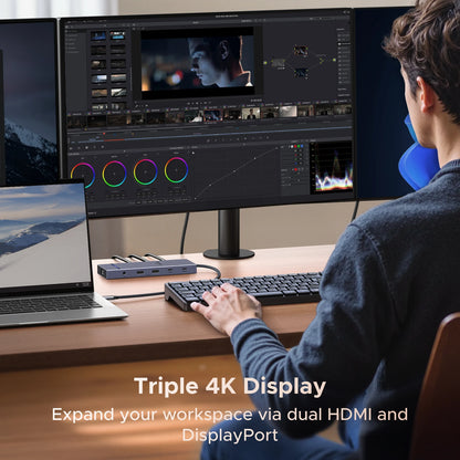 UGREEN USB HUB 4K120Hz DP Type-C to 4K60Hz 2xHDMI SD/TF RJ45 3.5mm USB3.2 Gen2 10Gbps Data for Laptop Dell HP Lenovo Accessories