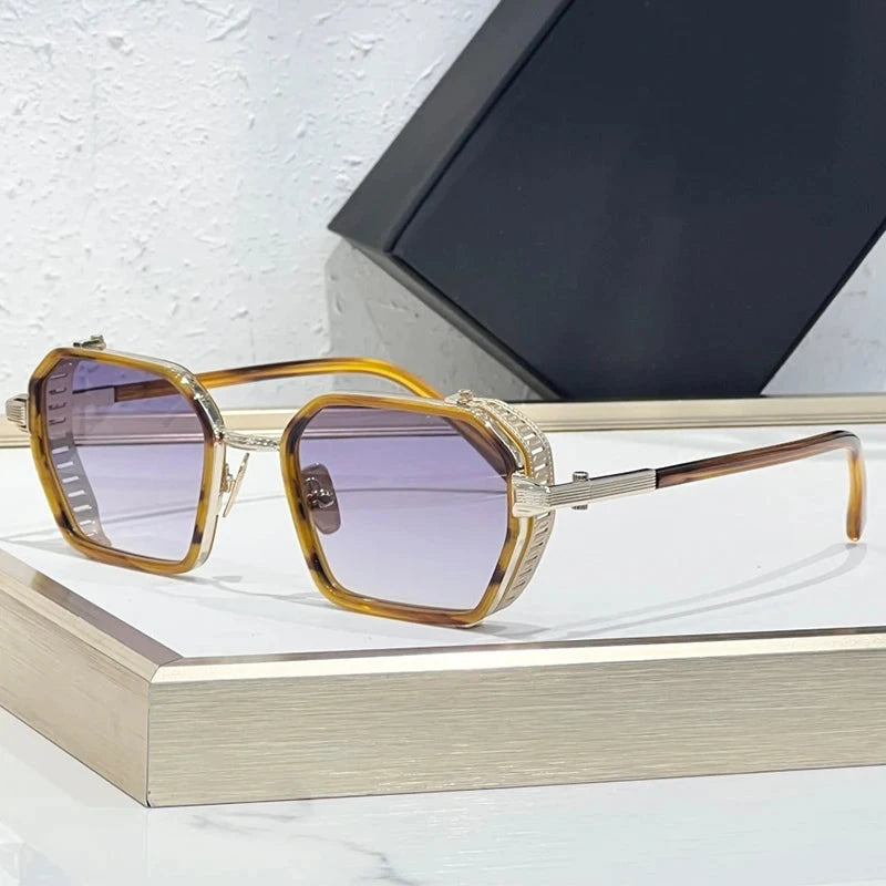 Alloy Rectangle Gradient Sunglasses for Men and Women Retro High Quality Brand Designer UV400 Outdoor Handmade Trendy Eyeglasses