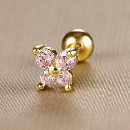 1PC Stainless Steel Birthstone Little Ear Stud Earrings 12 Zodiac Signs Crystal Zirconia Butterfly Earring Party Wedding Jewelry