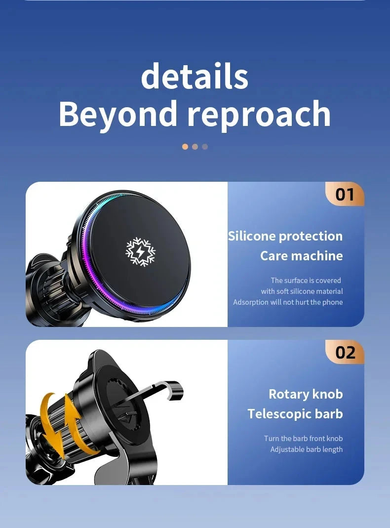 ice Cooling Magnetic Wireless Car Charger Stand for iPhone 16 15 14 13 12 Pro Max MacSafe Car Phone Holder Fast Charging Station