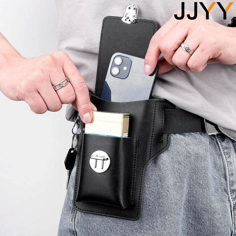 Men Leather Vintage Pack Waist Bag Belt Clip Phone Holster Travel Hiking Cell Mobile Phone Case Cover Belt Pouch Purse Belt - AMULET RING STORE